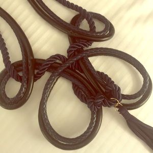 Navy leather & rope necklace w/ gold earring set